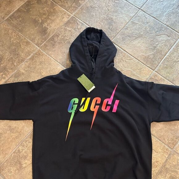 Men's Gucci blade logo print cotton hooded sweatshirt, size XXL made in Italy - Picture 1 of 11